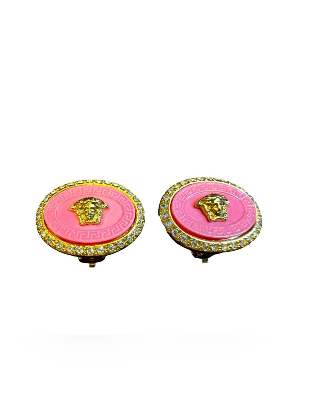 Gianni Versace Pink Medusa Greca Clip-On Earrings